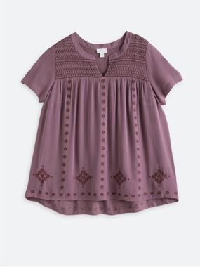 Market & Spruce Mauve Embroidered Short-Sleeve Blouse
